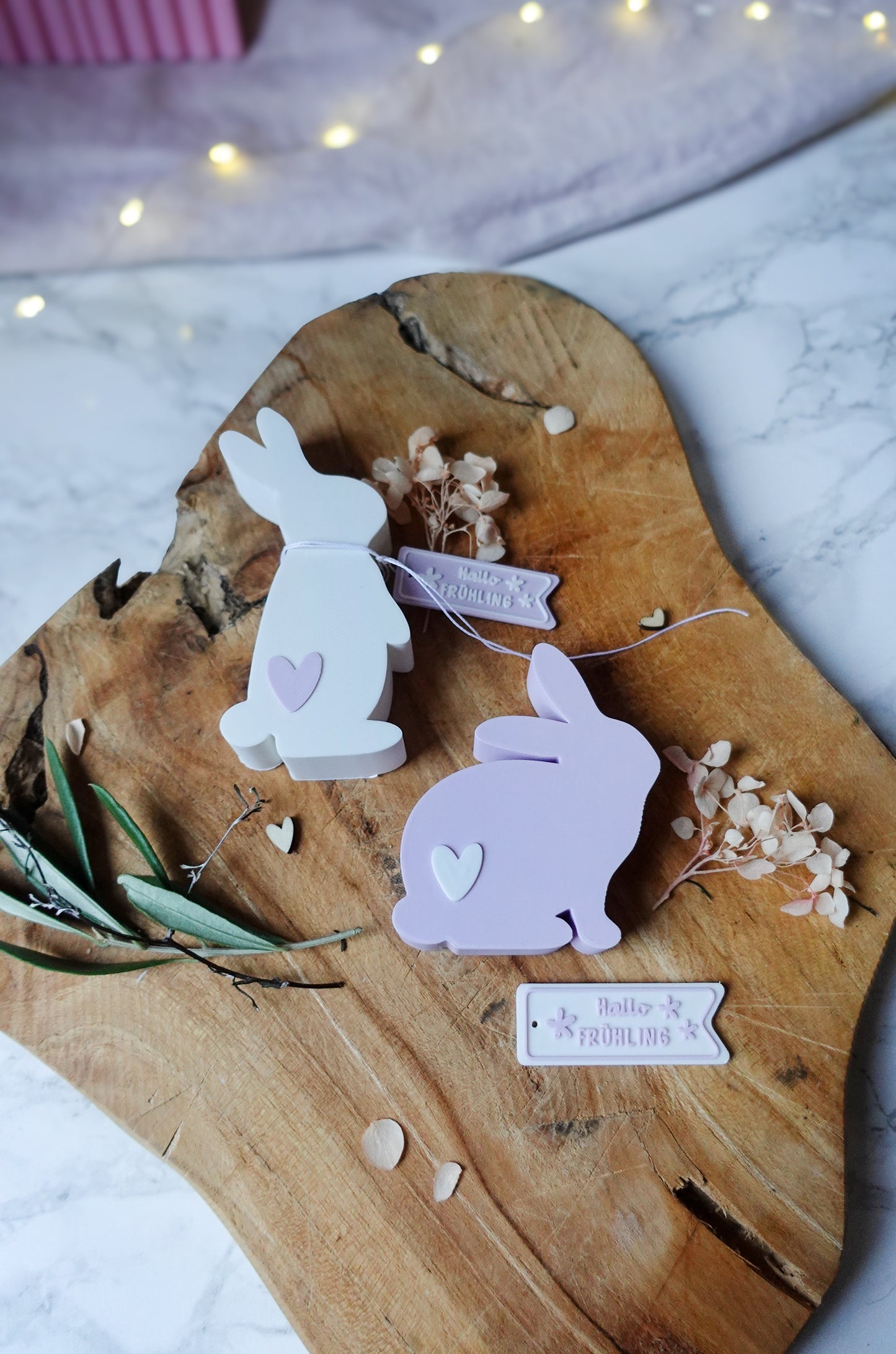 3D Druckdatei Hasenfiguren – Osterdeko & Frühlingsdeko – STL & 3MF inkl. gratis „Hallo Frühling“ Anhänger