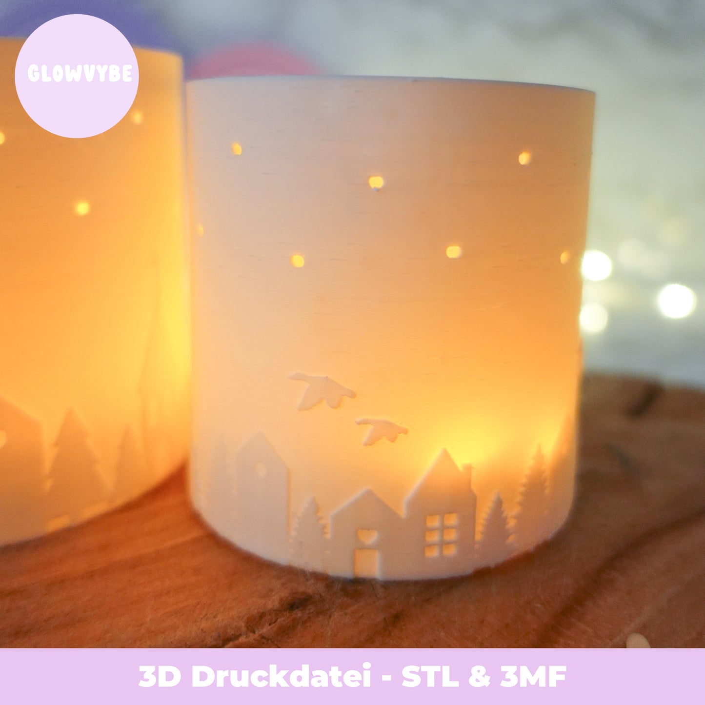 3D Druckdatei Windlicht Winterdorf – STL & 3MF Modell für gemütliche Weihnachtsdeko