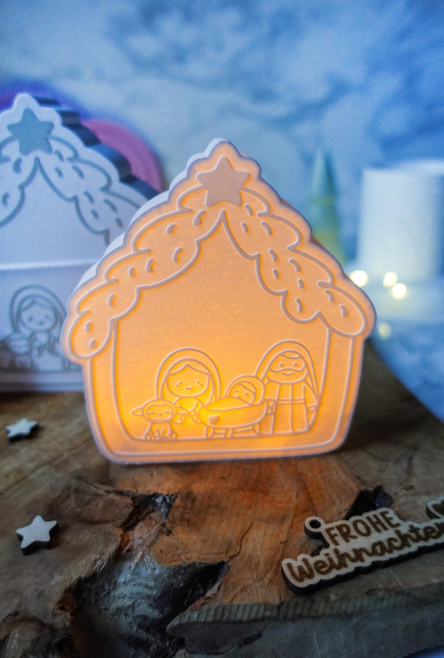 Lightbox „Kleine Stille“ – 3D Druckdatei Weihnachtskrippe mit STL & 3MF + Gratis Anhänger