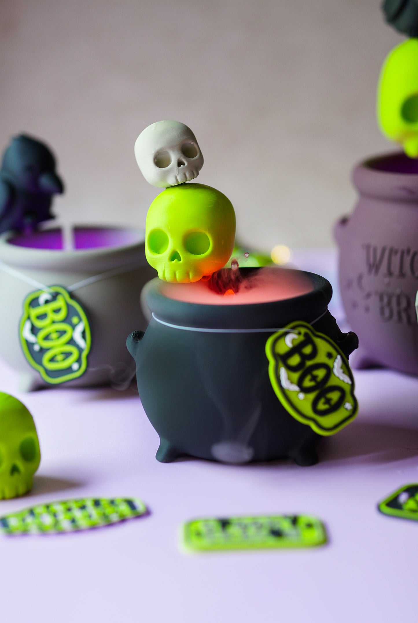 Morva Hexenkessel – Modulares Halloween Deko-Set | STL & 3MF für Vernebler, Windlicht & Schale