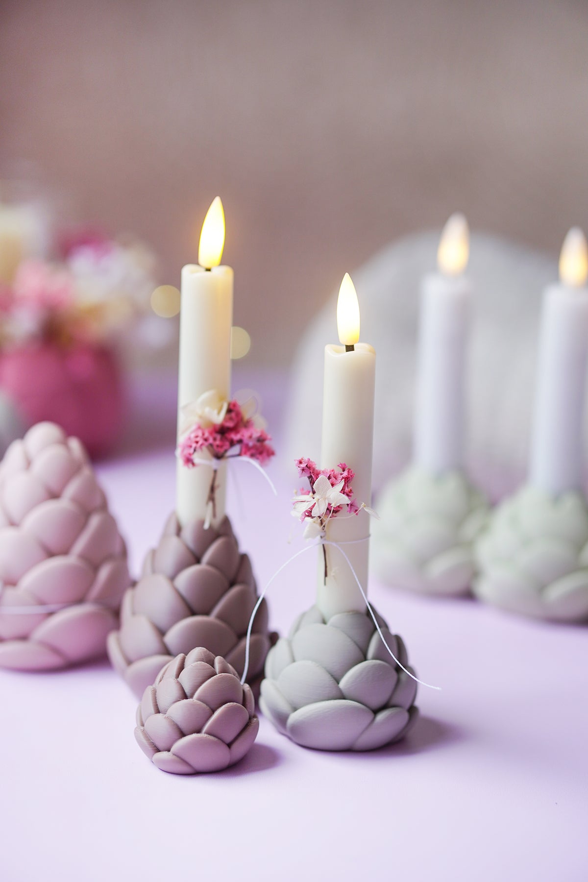 Tannenzapfen Kerzenhalter – Einzel, 3er & Adventskranz | STL & 3MF 3D Druck Datei