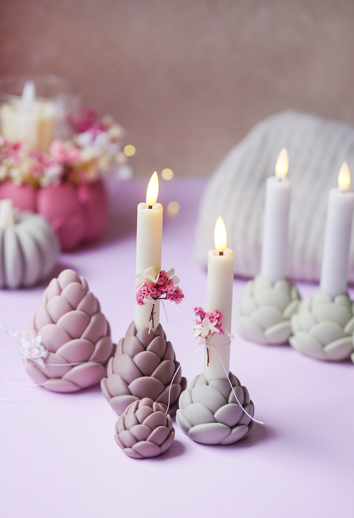Tannenzapfen Kerzenhalter – Einzel, 3er & Adventskranz | STL & 3MF 3D Druck Datei