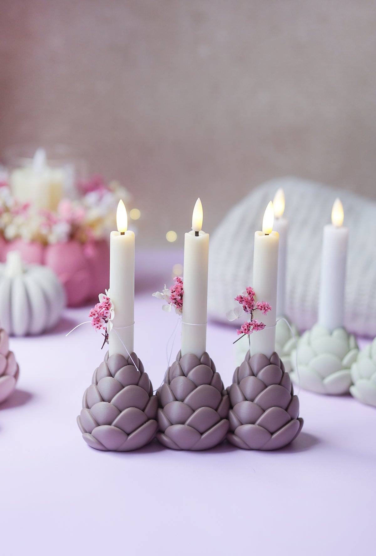Tannenzapfen Kerzenhalter – Einzel, 3er & Adventskranz | STL & 3MF 3D Druck Datei