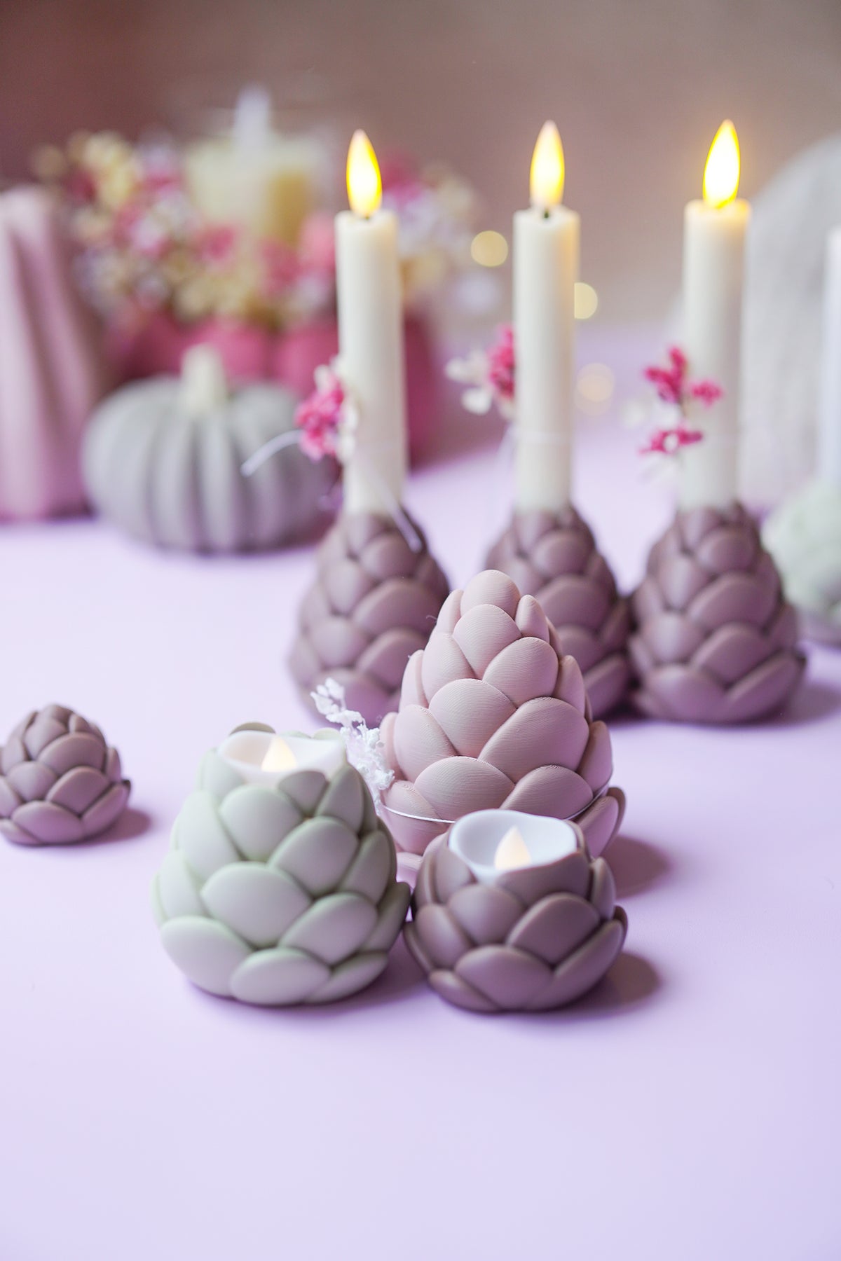 Tannenzapfen Kerzenhalter – Einzel, 3er & Adventskranz | STL & 3MF 3D Druck Datei