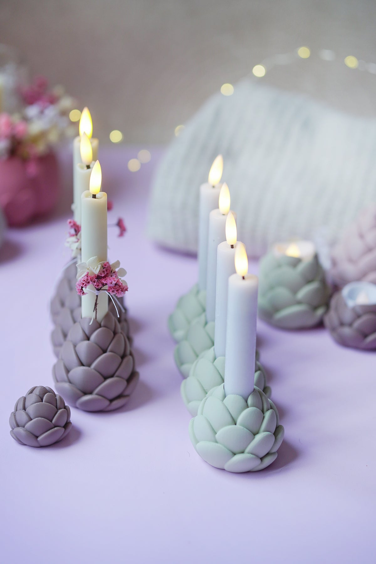 Tannenzapfen Kerzenhalter – Einzel, 3er & Adventskranz | STL & 3MF 3D Druck Datei
