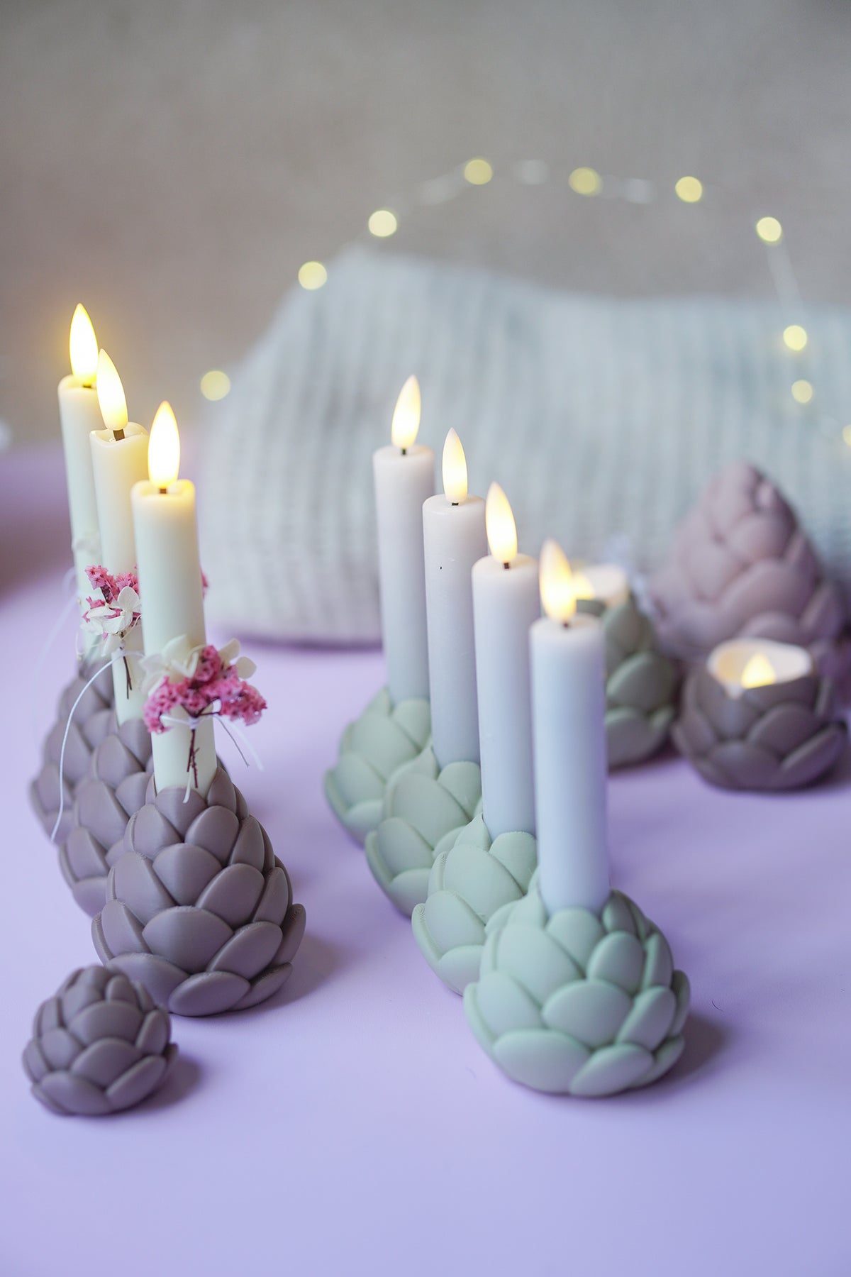 Tannenzapfen Kerzenhalter – Einzel, 3er & Adventskranz | STL & 3MF 3D Druck Datei