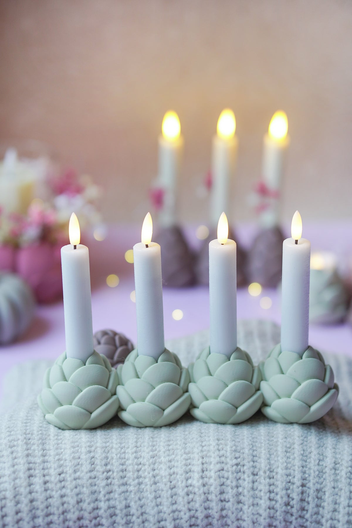Tannenzapfen Kerzenhalter – Einzel, 3er & Adventskranz | STL & 3MF 3D Druck Datei
