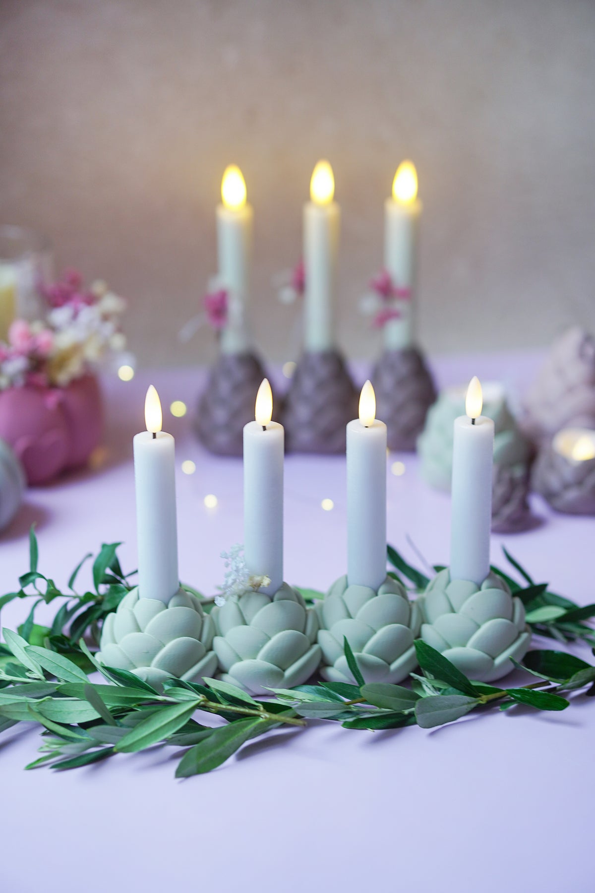 Tannenzapfen Kerzenhalter – Einzel, 3er & Adventskranz | STL & 3MF 3D Druck Datei