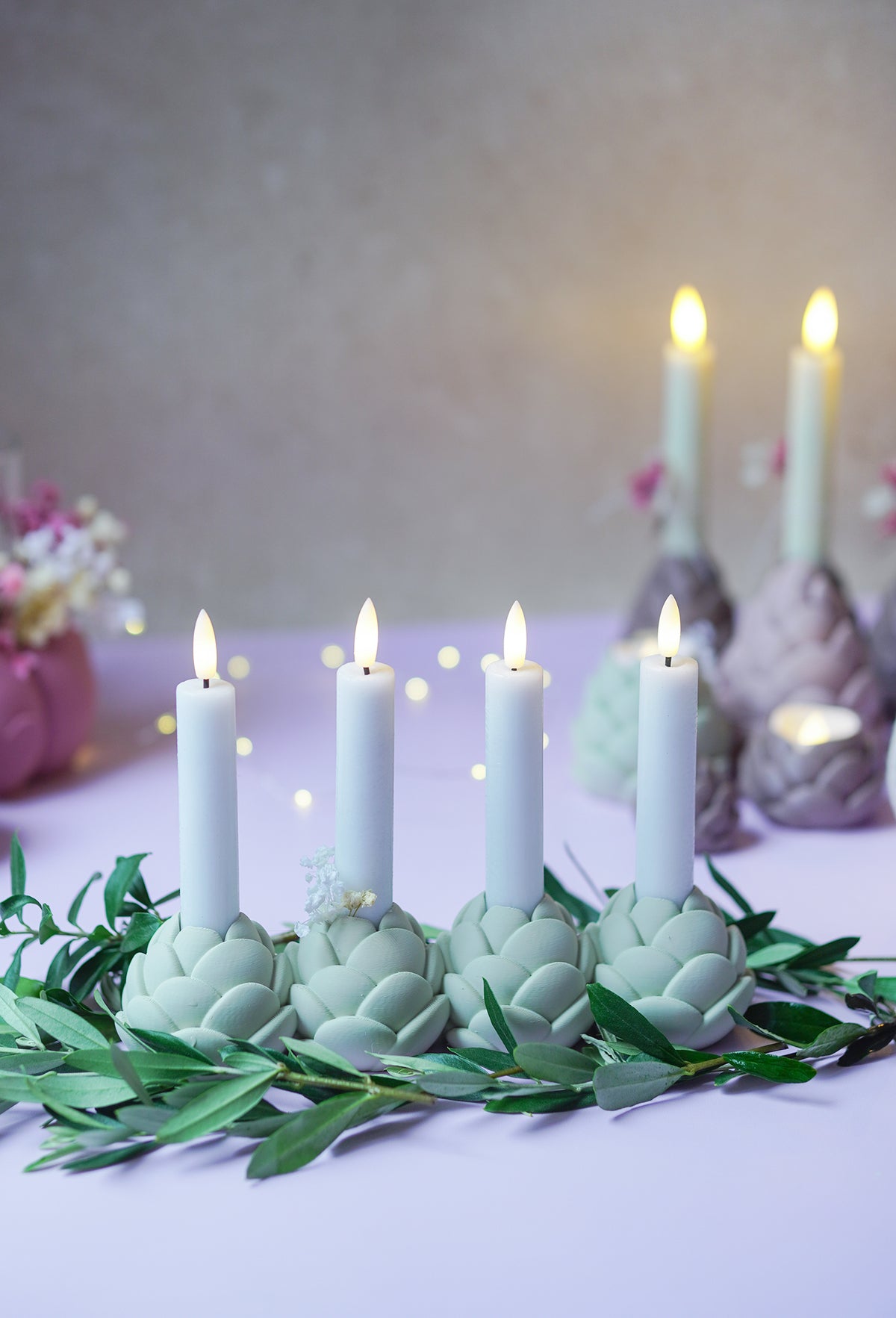 Tannenzapfen Kerzenhalter – Einzel, 3er & Adventskranz | STL & 3MF 3D Druck Datei
