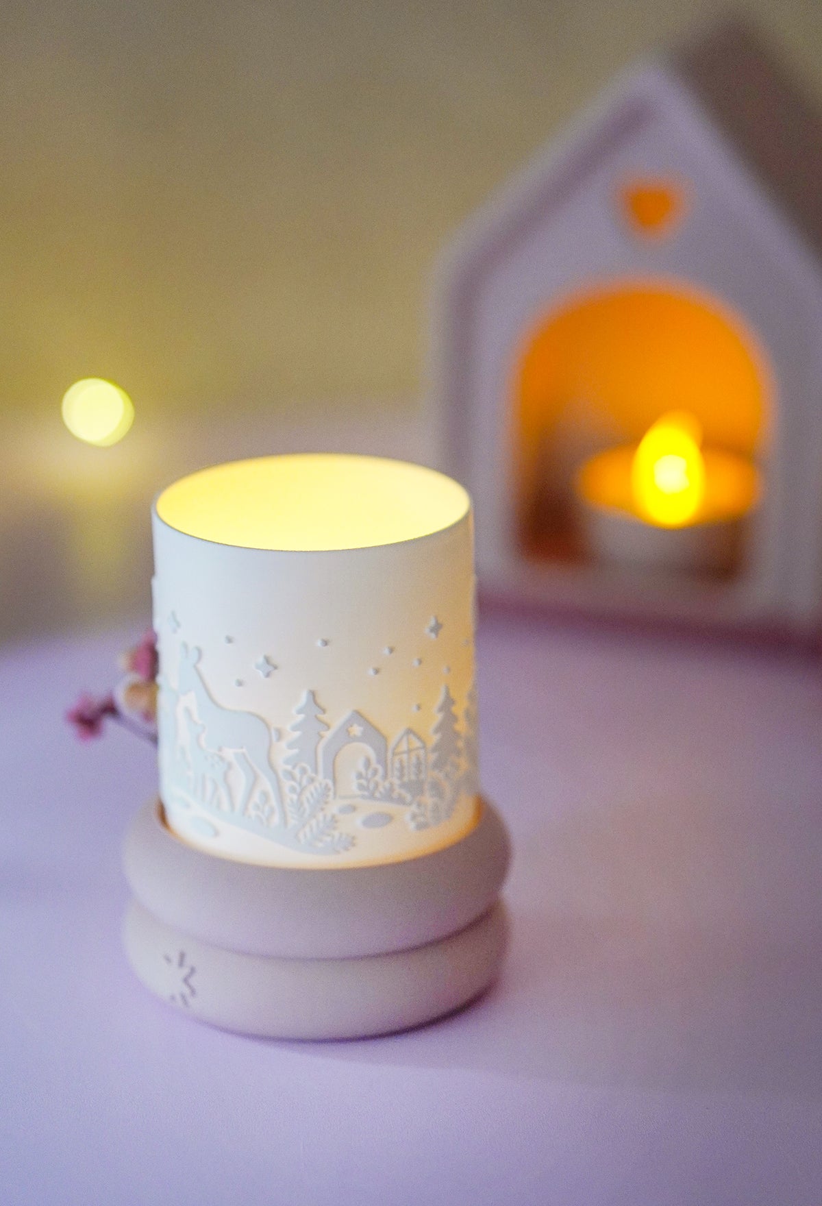 Winter Windlicht mit Rehen – STL & 3MF Datei für den 3D-Druck