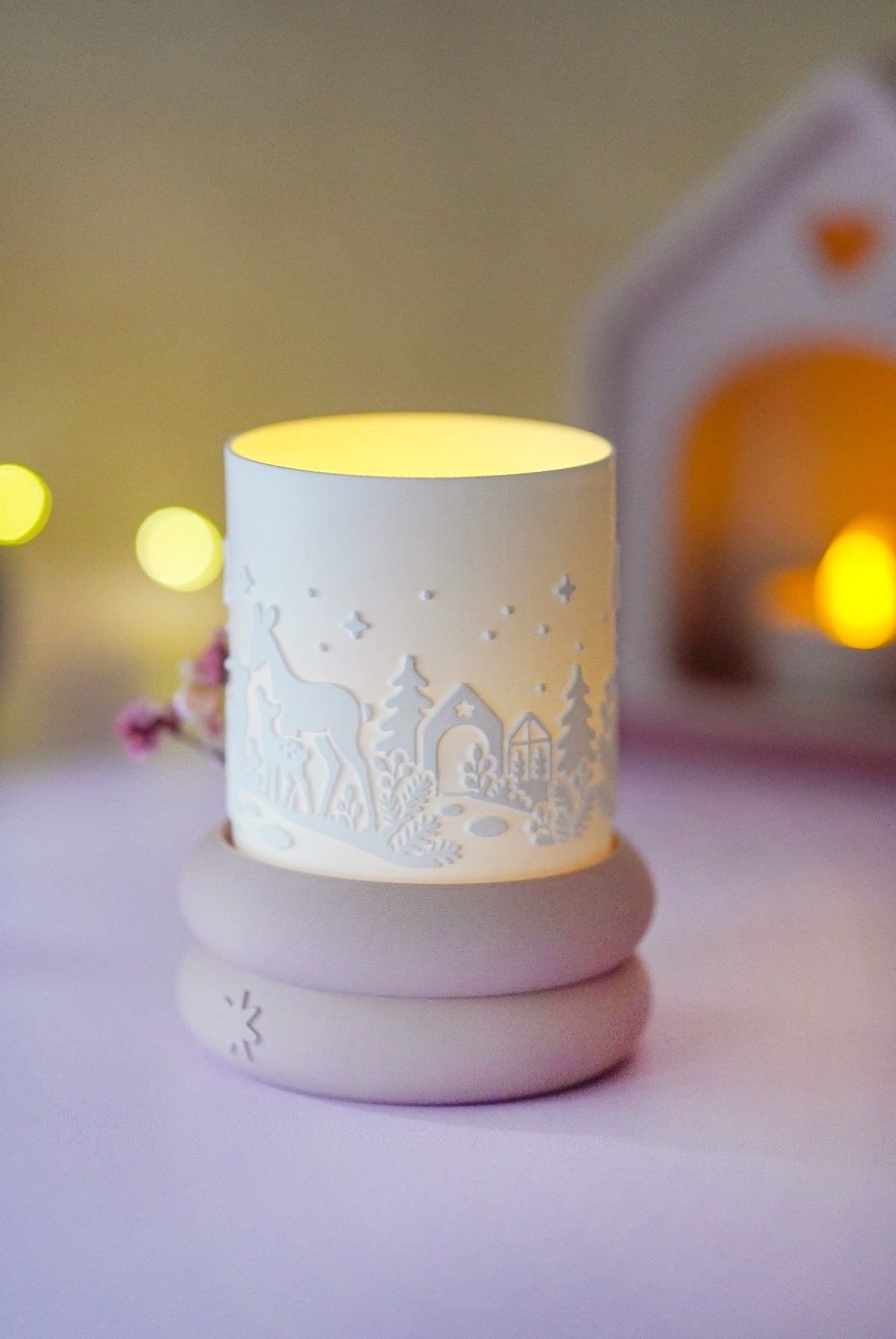Winter Windlicht mit Rehen – STL & 3MF Datei für den 3D-Druck