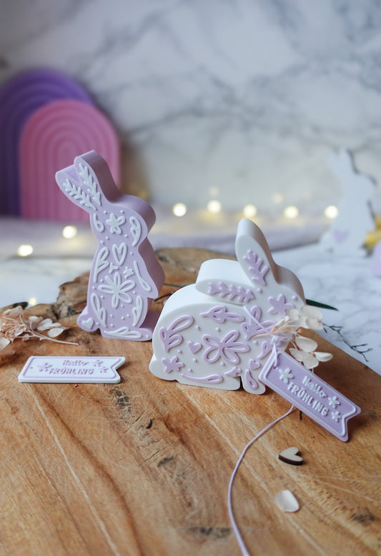 3D Druckdatei Hasenfiguren filigranes Muster – Osterdeko & Frühlingsdeko – STL & 3MF inkl. gratis „Hallo Frühling“ Anhänger (Kopie)