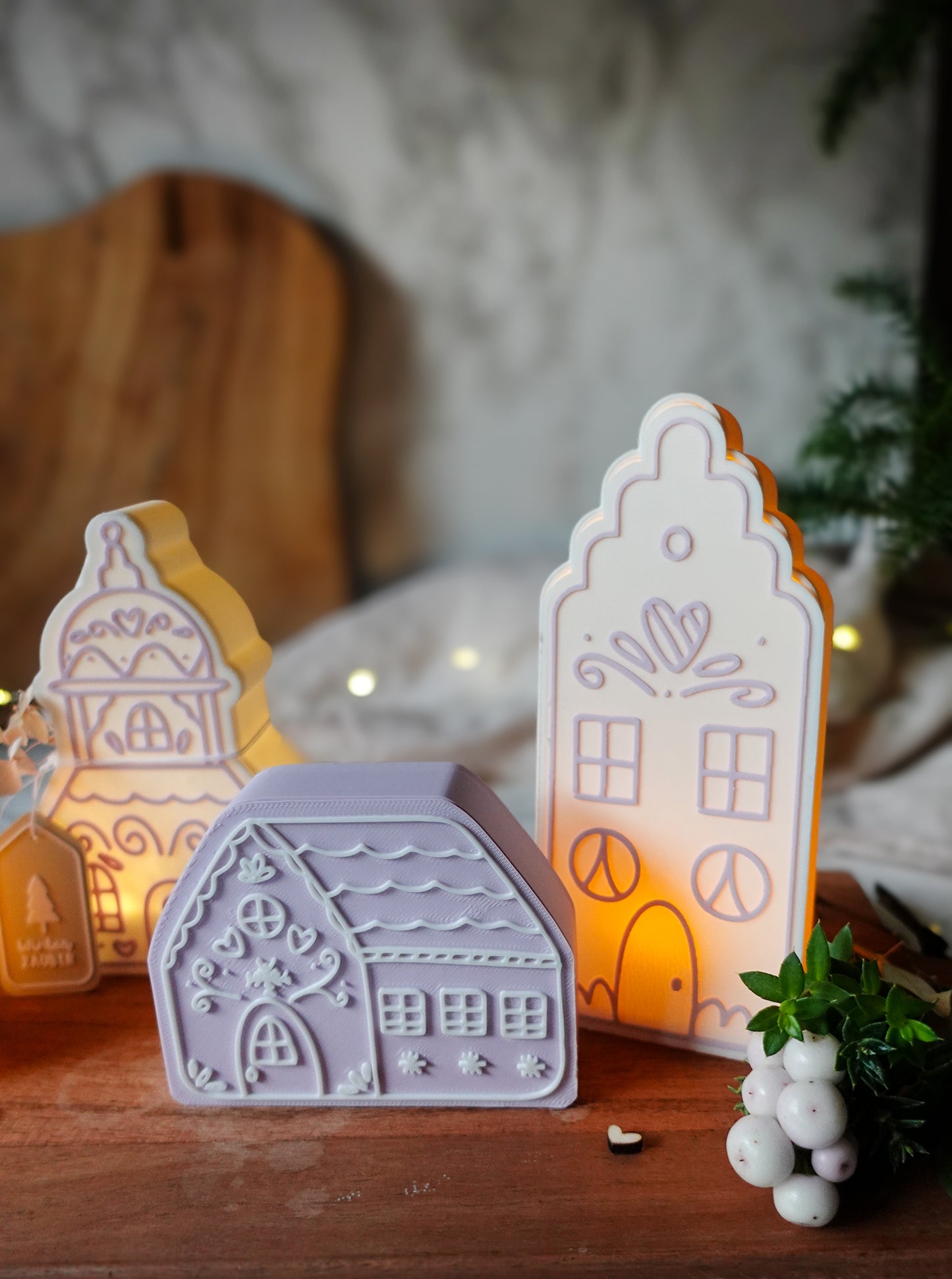 Glowvillage – Winterdorf 3D-Druckdatei | 5 Lichterhäuser (STL & 3MF)