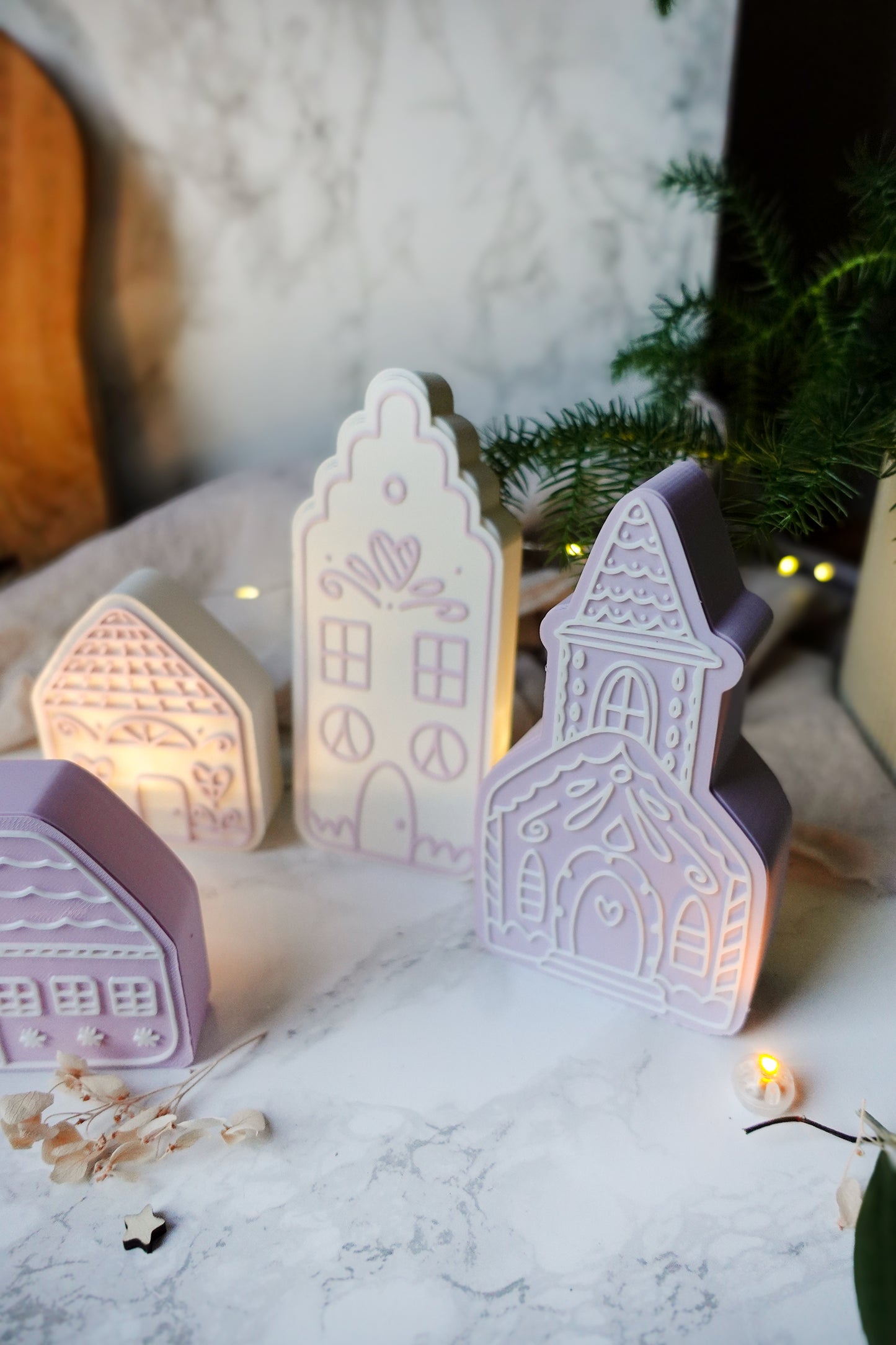 Glowvillage – Winterdorf 3D-Druckdatei | 5 Lichterhäuser (STL & 3MF)