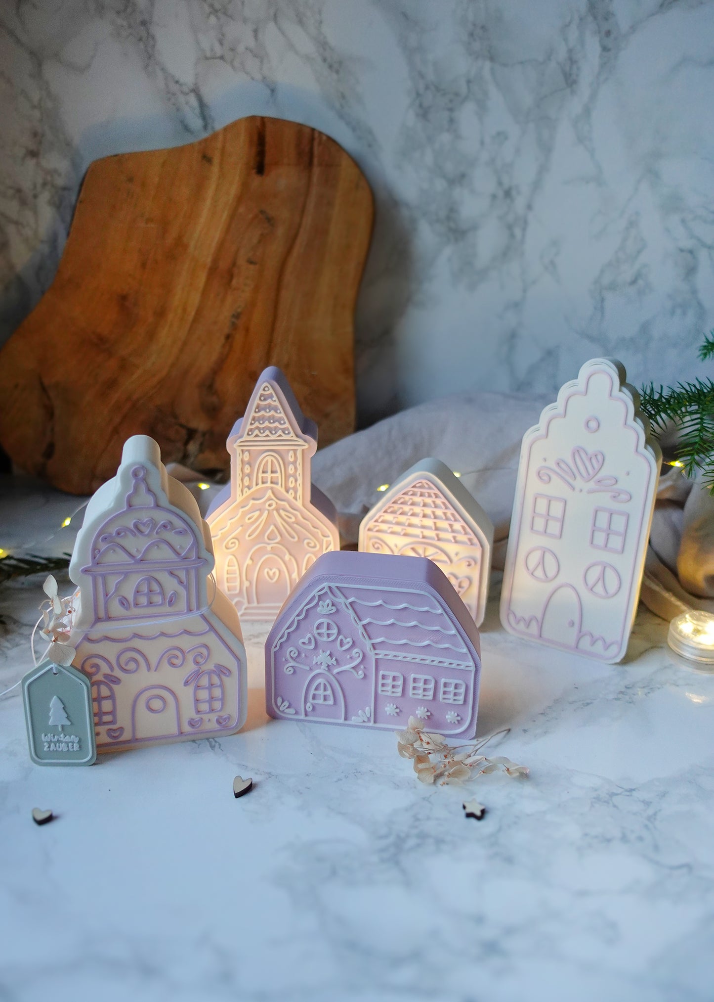 Glowvillage – Winterdorf 3D-Druckdatei | 5 Lichterhäuser (STL & 3MF)