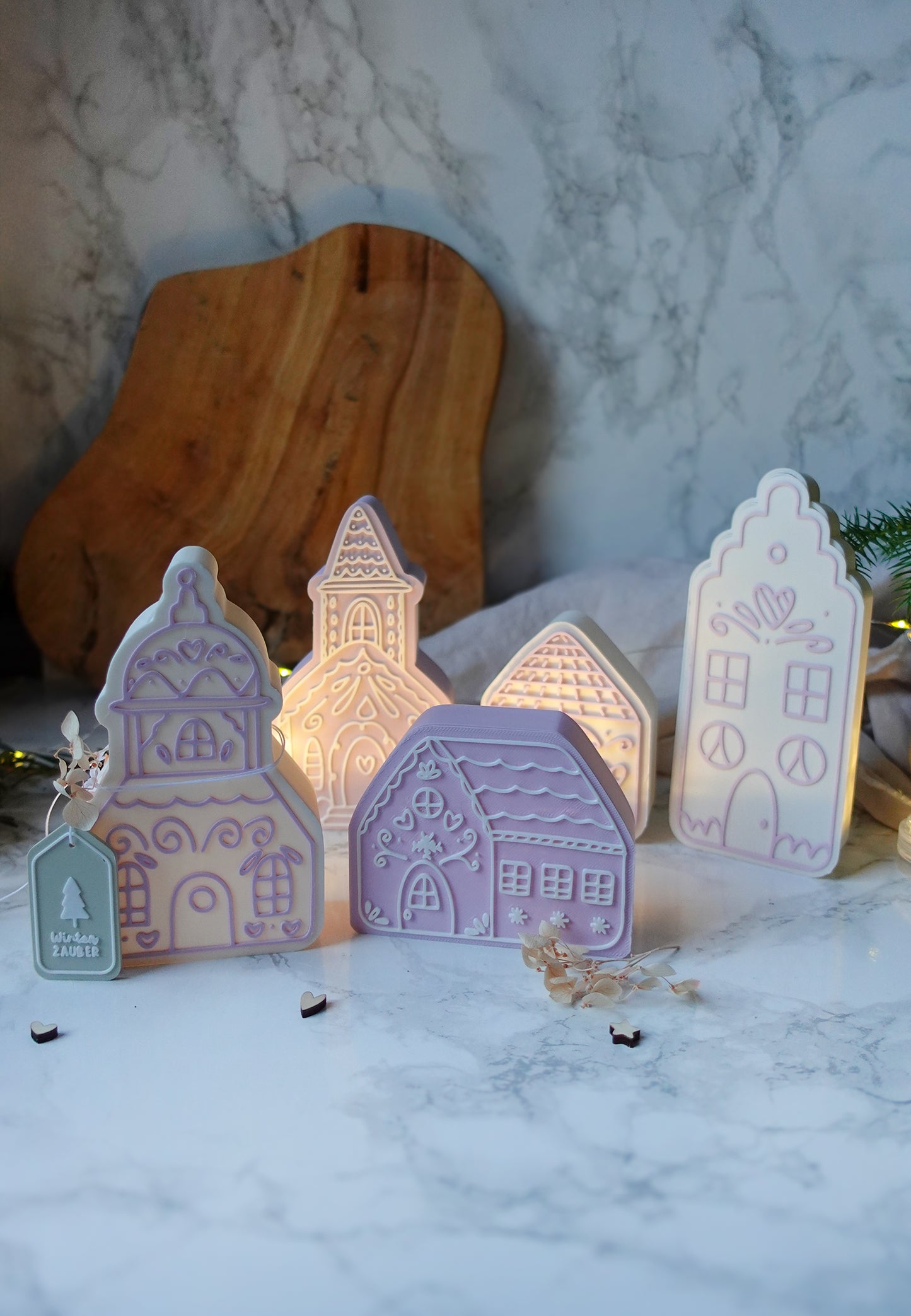 Glowvillage – Winterdorf 3D-Druckdatei | 5 Lichterhäuser (STL & 3MF)