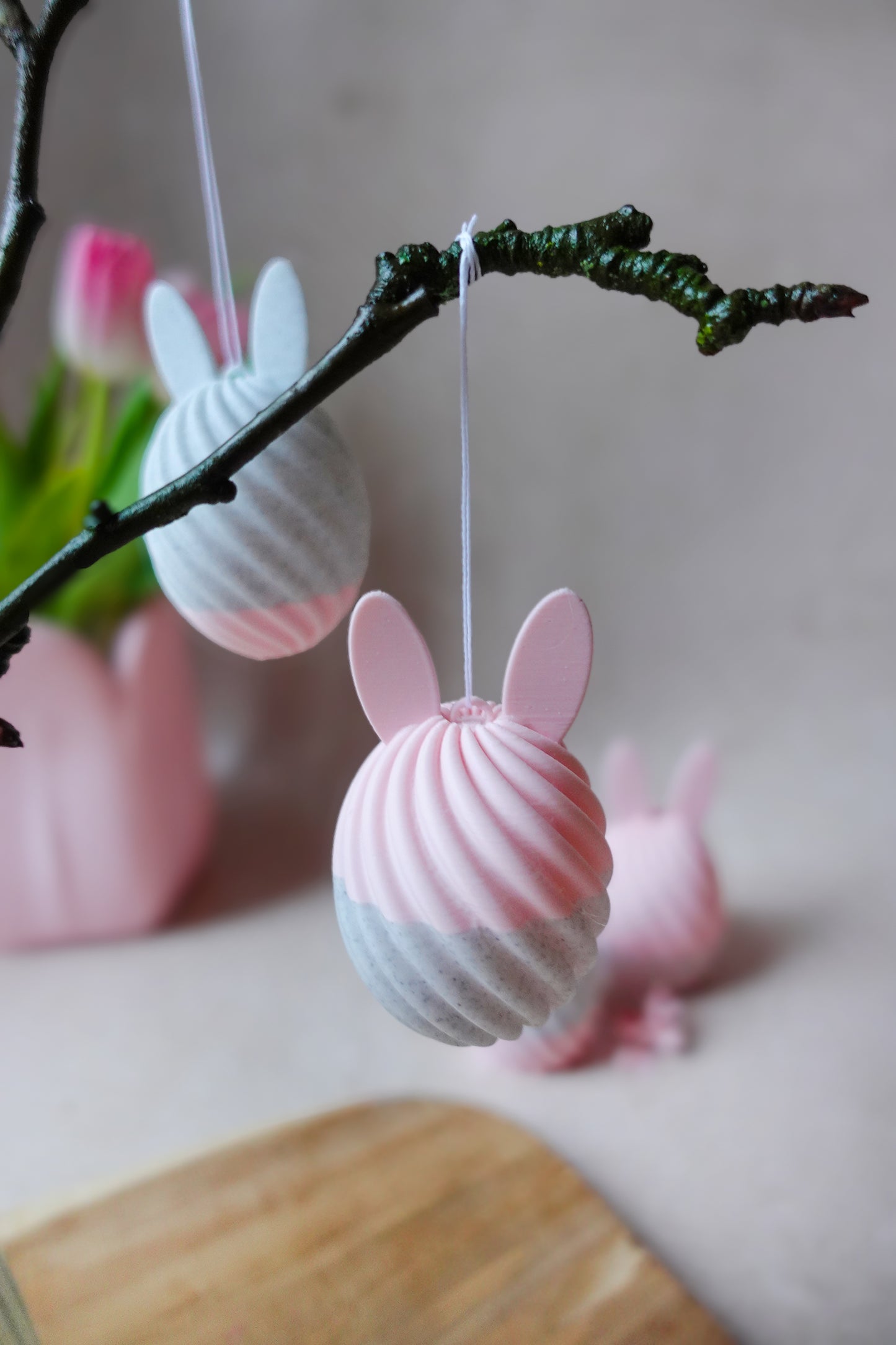 Swirl Hasen Anhänger – 3D Druckdatei STL & 3MF | Moderne Osterdeko zum Aufhängen