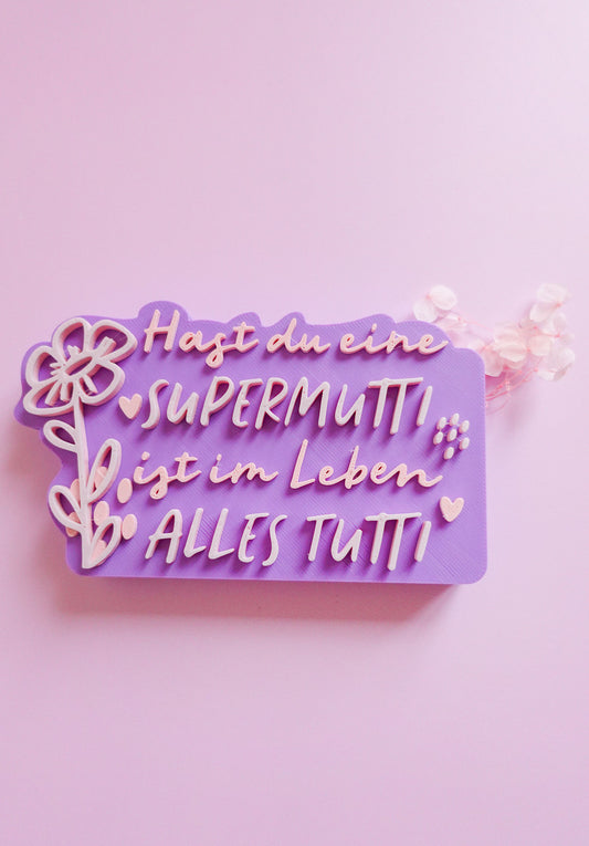 3D Druckdatei Muttertag | STL & 3MF | Supermutti Schild Schriftzug