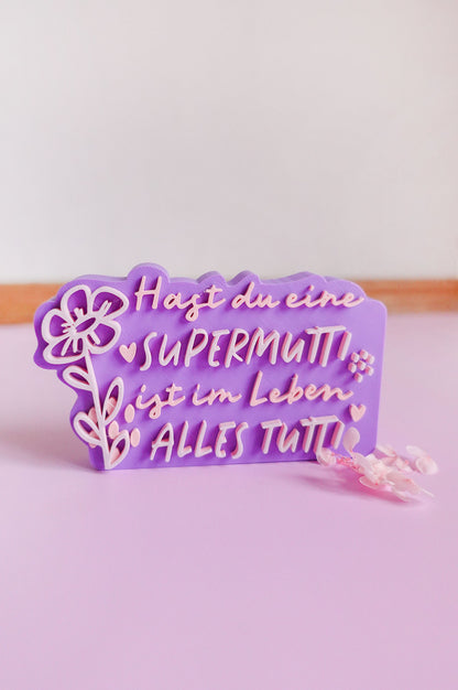 3D Druckdatei Muttertag | STL & 3MF | Supermutti Schild Schriftzug