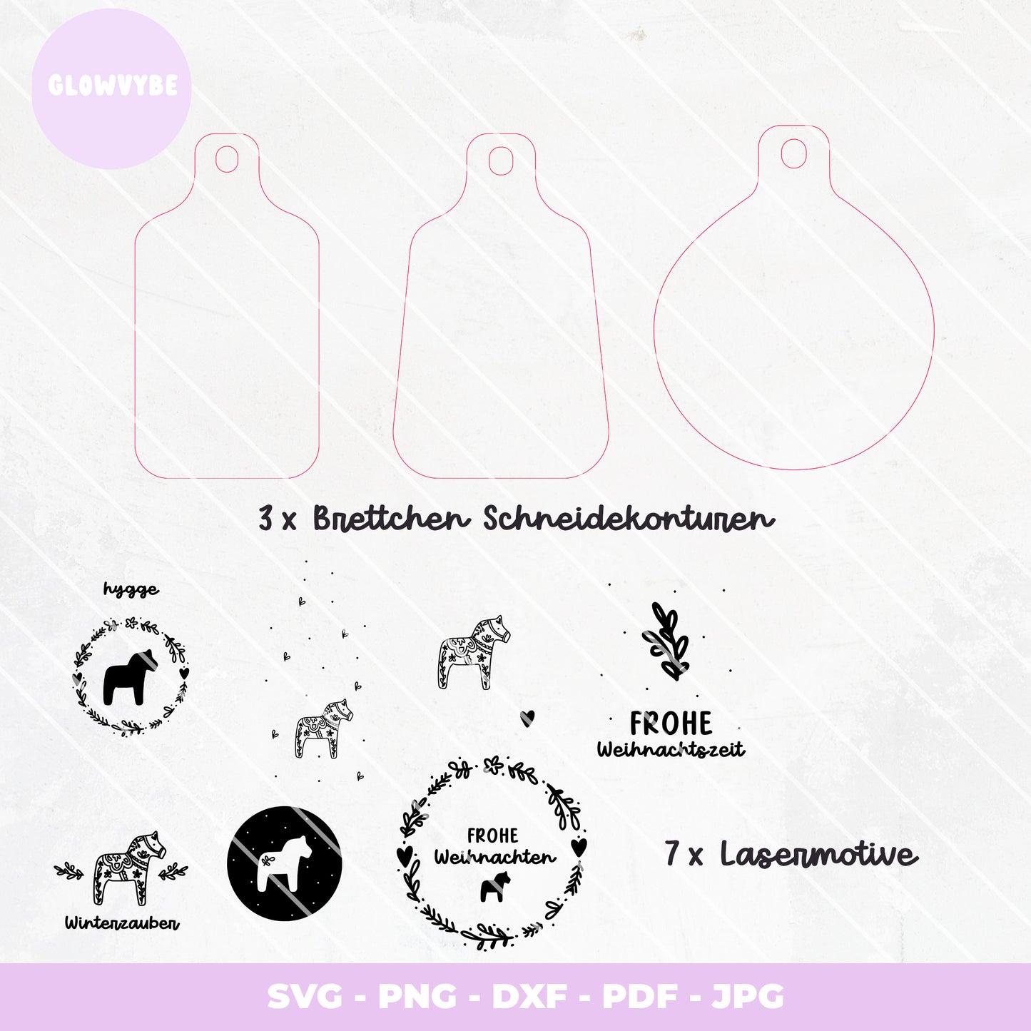 Laserdatei-Set Hygge Brettchen – 3 Brettchenformen & 7 Motive | SVG, DXF, PNG, JPG, PDF