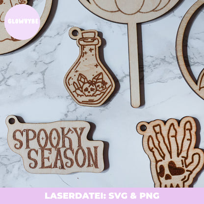 Halloween Laserdatei Bundle – SVG & PNG | Loops, Stecker & Anhänger mit handgemalten Illustrationen