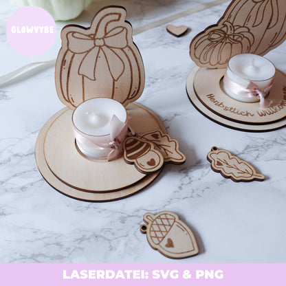 Herbstliche Teelichthalter – Laserdatei SVG & PNG | Kürbis-Deko, Herbstdeko, Handgemalte Illustrationen
