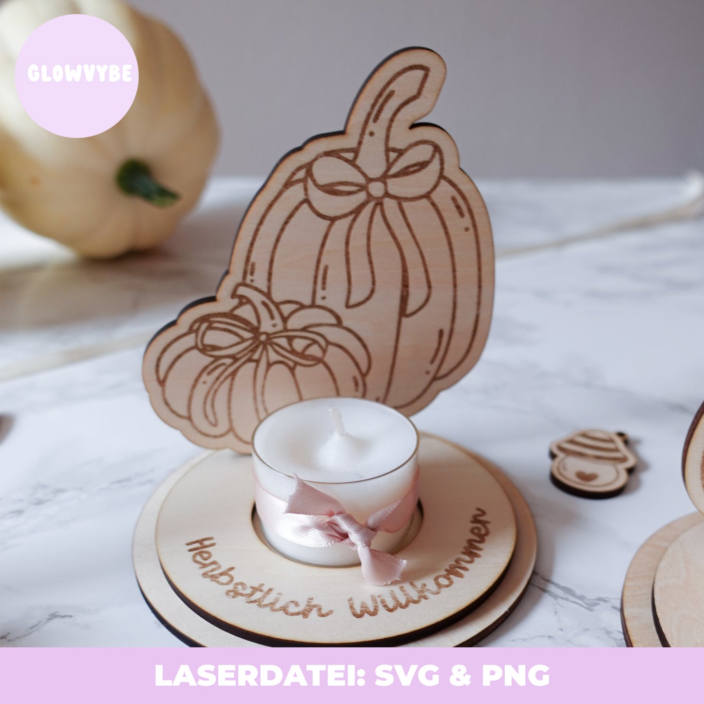 Herbstliche Teelichthalter – Laserdatei SVG & PNG | Kürbis-Deko, Herbstdeko, Handgemalte Illustrationen