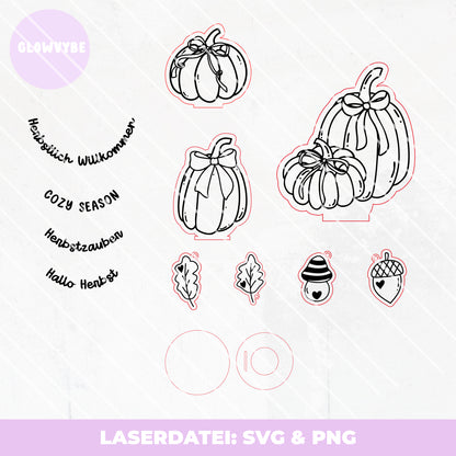 Herbstliche Teelichthalter – Laserdatei SVG & PNG | Kürbis-Deko, Herbstdeko, Handgemalte Illustrationen