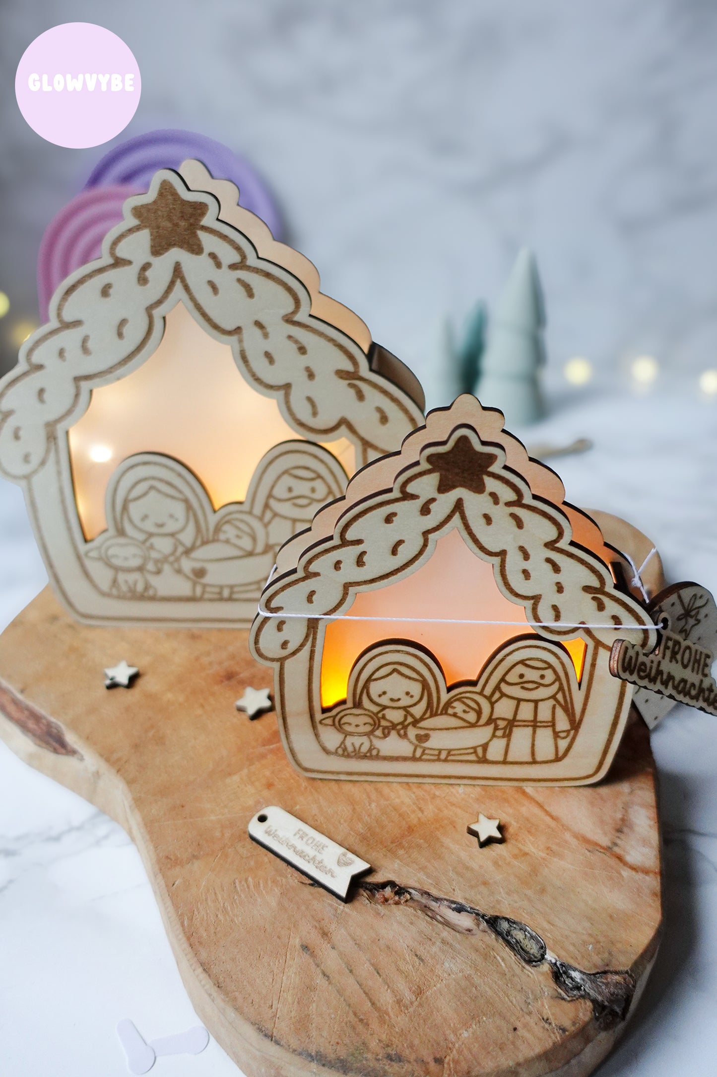 Laserdatei Lichthaus „Kleine Stille“ – Weihnachtskrippe mit Licht & Bonus Geschenkanhänger | inkl. Gewerbelizenz