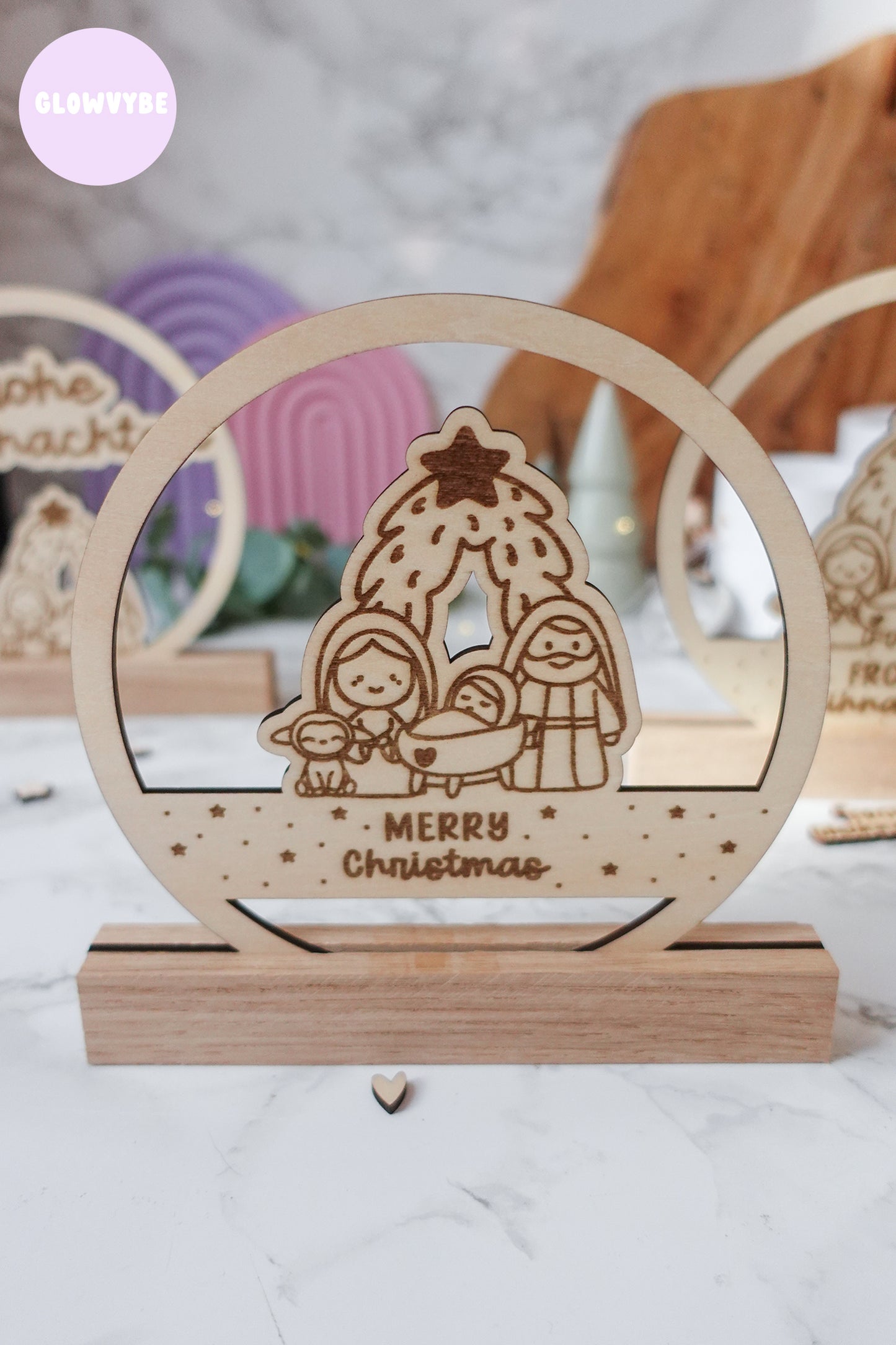 Laserdatei Weihnachtsdeko „kleine Stille“ | Krippenmotiv Loop & Klötzchen | SVG PNG | Frohe Weihnachten & Merry Christmas