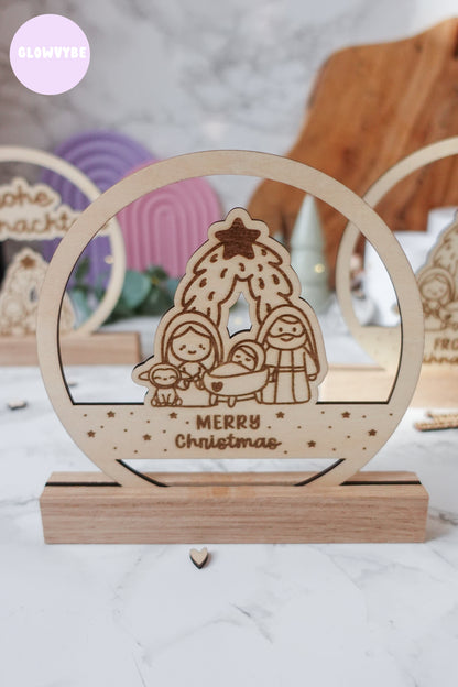 Laserdatei Weihnachtsdeko „kleine Stille“ | Krippenmotiv Loop & Klötzchen | SVG PNG | Frohe Weihnachten & Merry Christmas