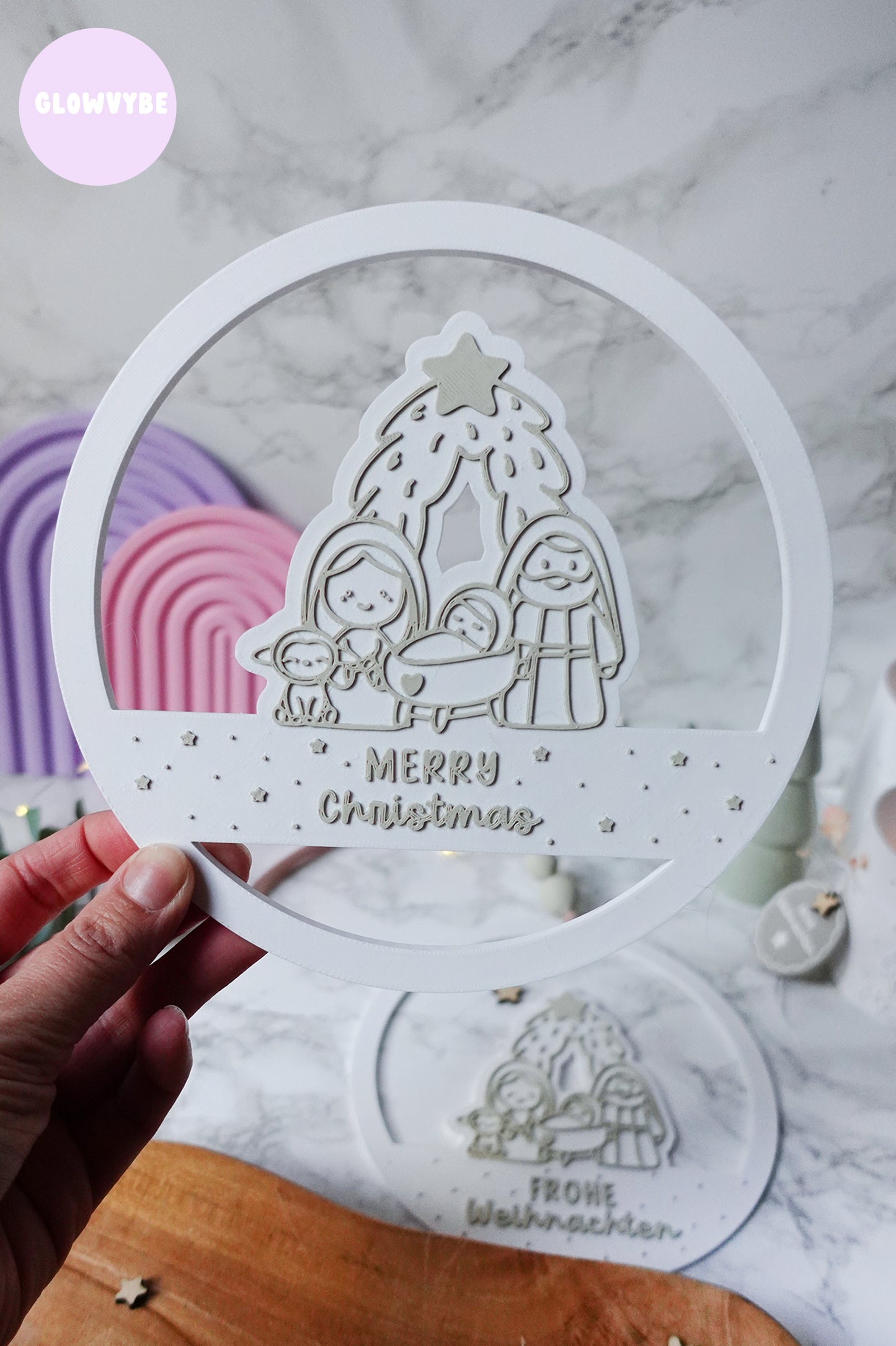 3D Druckdatei STL und 3MF, Frohe Weihnachten Weihnachtskrippe Kranz, Loop, inkl. Gewerbelizenz