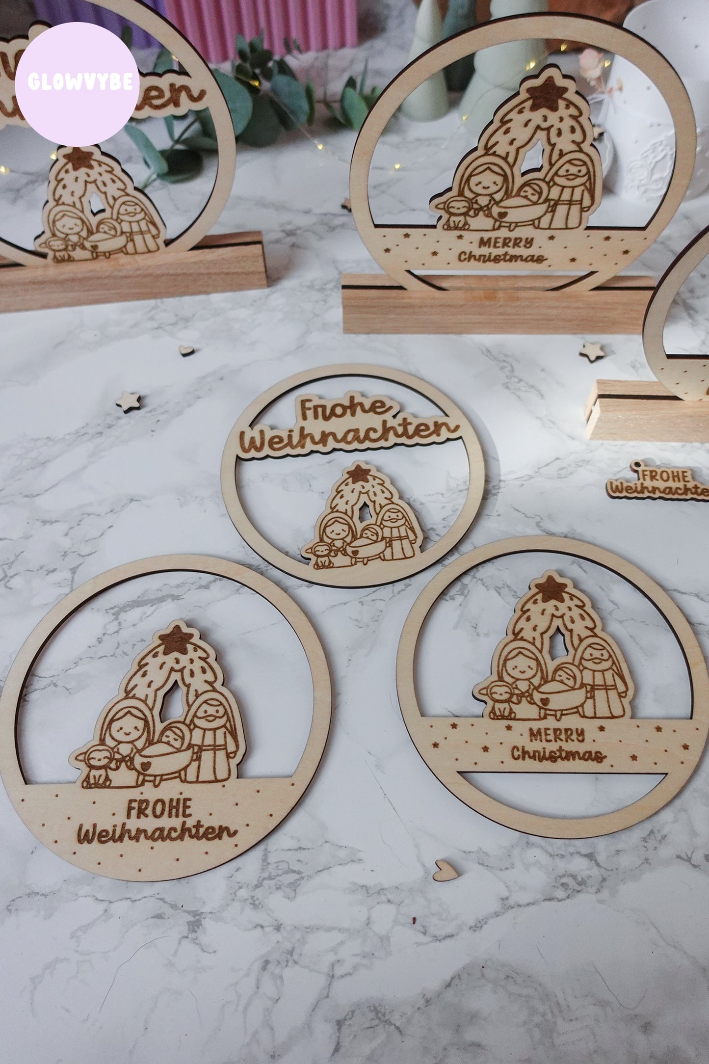 Laserdatei Weihnachtsdeko „kleine Stille“ | Krippenmotiv Loop & Klötzchen | SVG PNG | Frohe Weihnachten & Merry Christmas