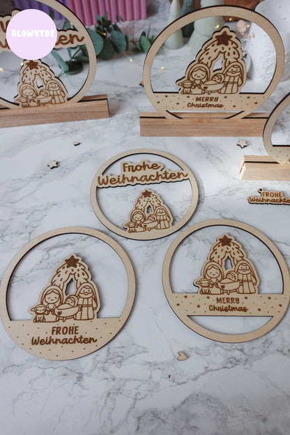 Laserdatei Weihnachtsdeko „kleine Stille“ | Krippenmotiv Loop & Klötzchen | SVG PNG | Frohe Weihnachten & Merry Christmas