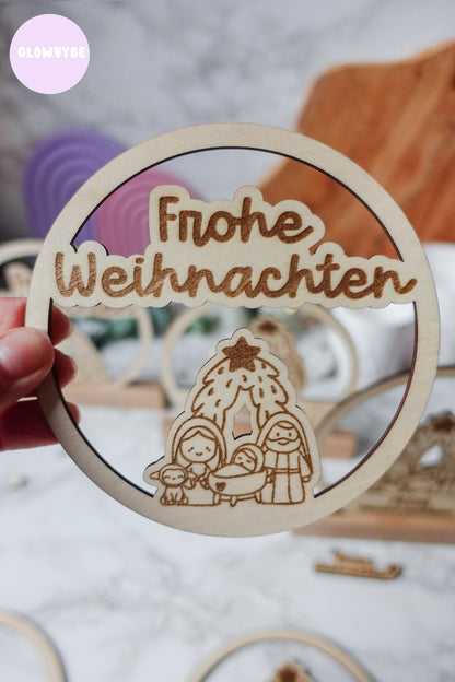 Laserdatei Weihnachtsdeko „kleine Stille“ | Krippenmotiv Loop & Klötzchen | SVG PNG | Frohe Weihnachten & Merry Christmas