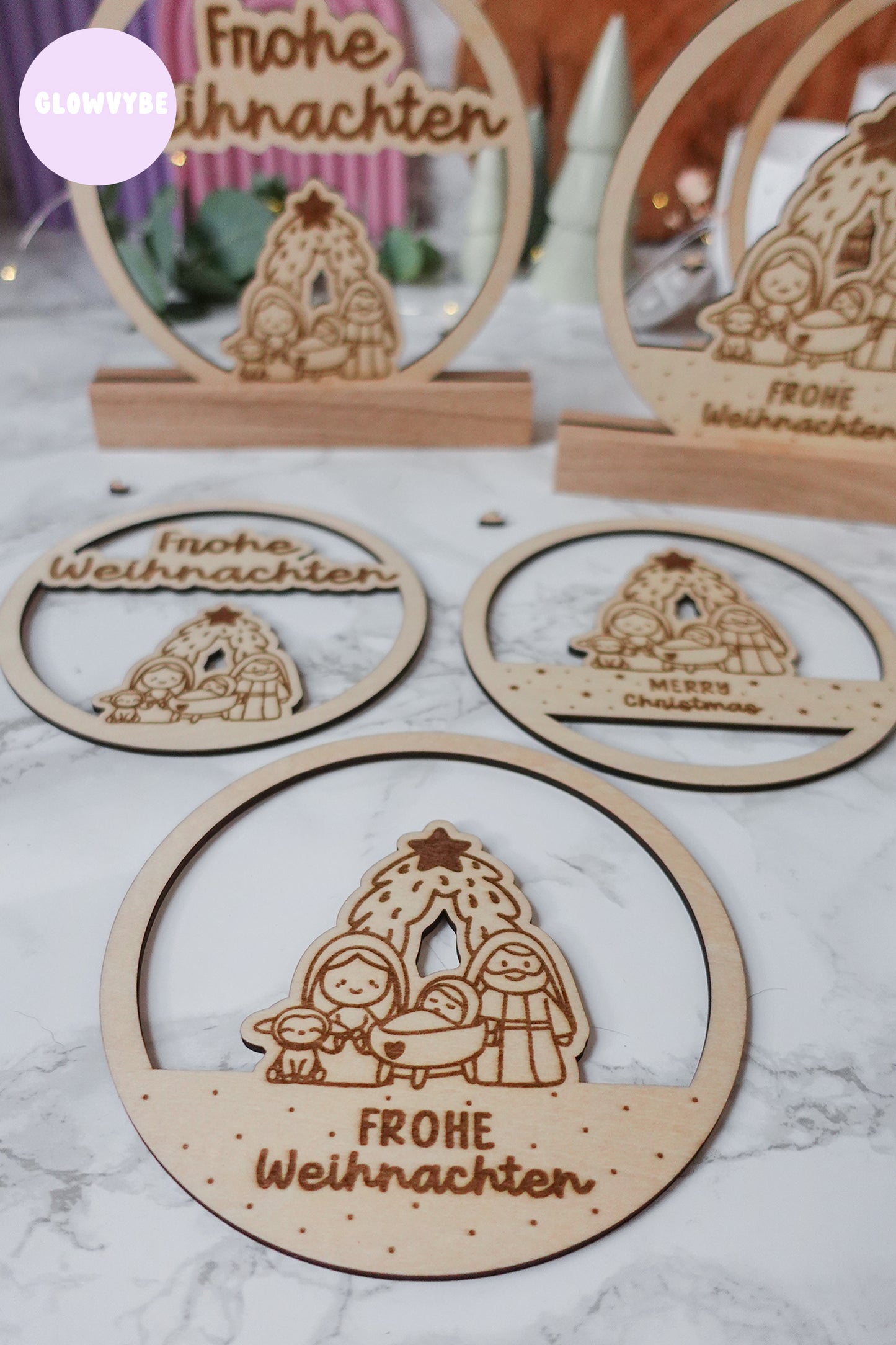 Laserdatei Weihnachtsdeko „kleine Stille“ | Krippenmotiv Loop & Klötzchen | SVG PNG | Frohe Weihnachten & Merry Christmas