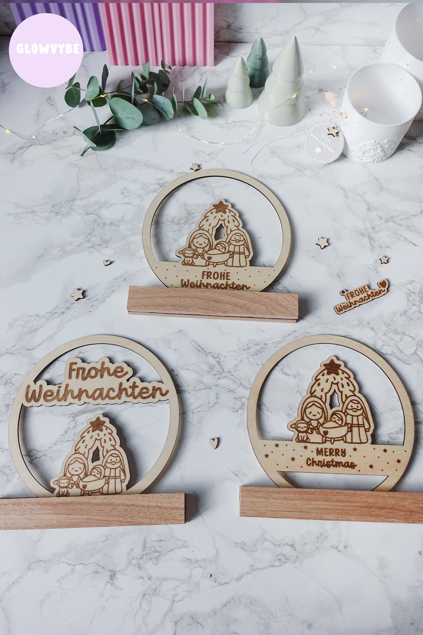 Laserdatei Weihnachtsdeko „kleine Stille“ | Krippenmotiv Loop & Klötzchen | SVG PNG | Frohe Weihnachten & Merry Christmas