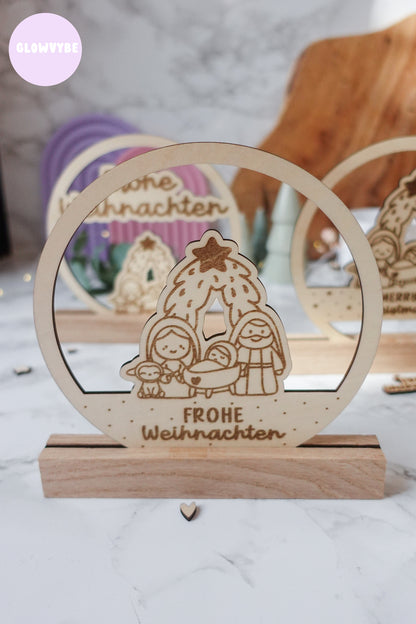 Laserdatei Weihnachtsdeko „kleine Stille“ | Krippenmotiv Loop & Klötzchen | SVG PNG | Frohe Weihnachten & Merry Christmas