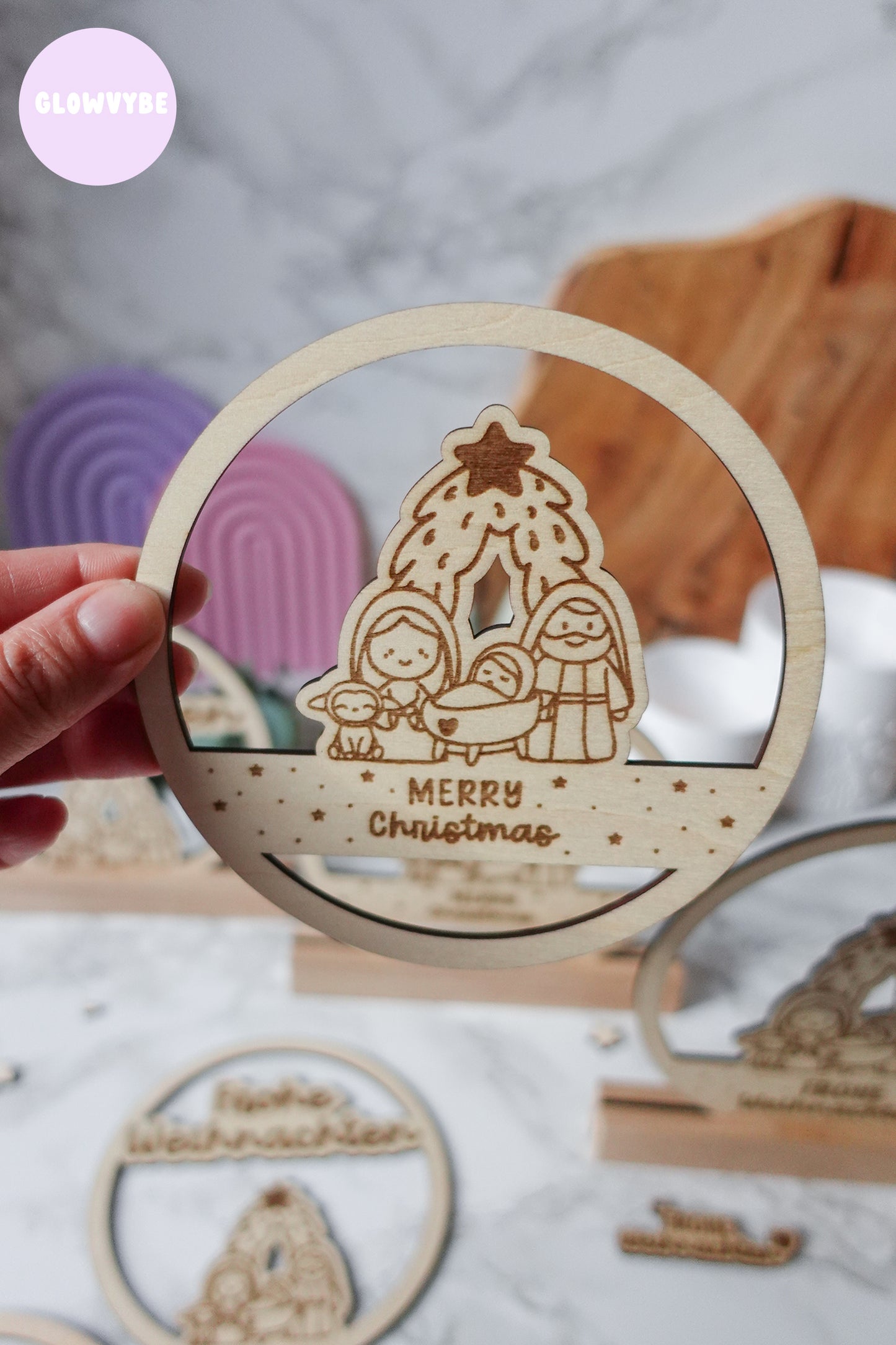 Laserdatei Weihnachtsdeko „kleine Stille“ | Krippenmotiv Loop & Klötzchen | SVG PNG | Frohe Weihnachten & Merry Christmas