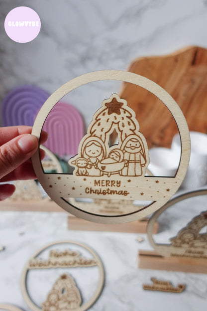 Laserdatei Weihnachtsdeko „kleine Stille“ | Krippenmotiv Loop & Klötzchen | SVG PNG | Frohe Weihnachten & Merry Christmas