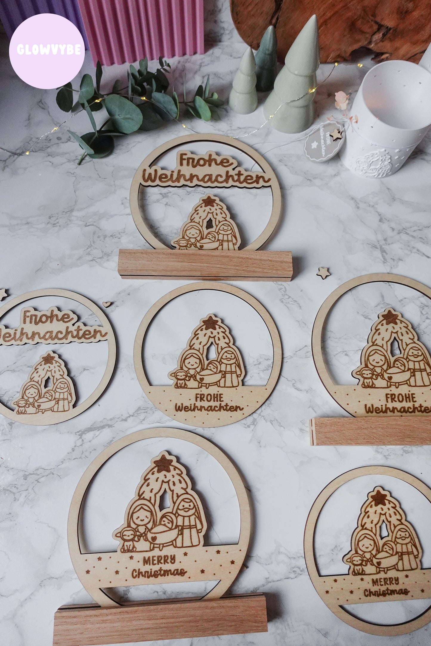 Laserdatei Weihnachtsdeko „kleine Stille“ | Krippenmotiv Loop & Klötzchen | SVG PNG | Frohe Weihnachten & Merry Christmas