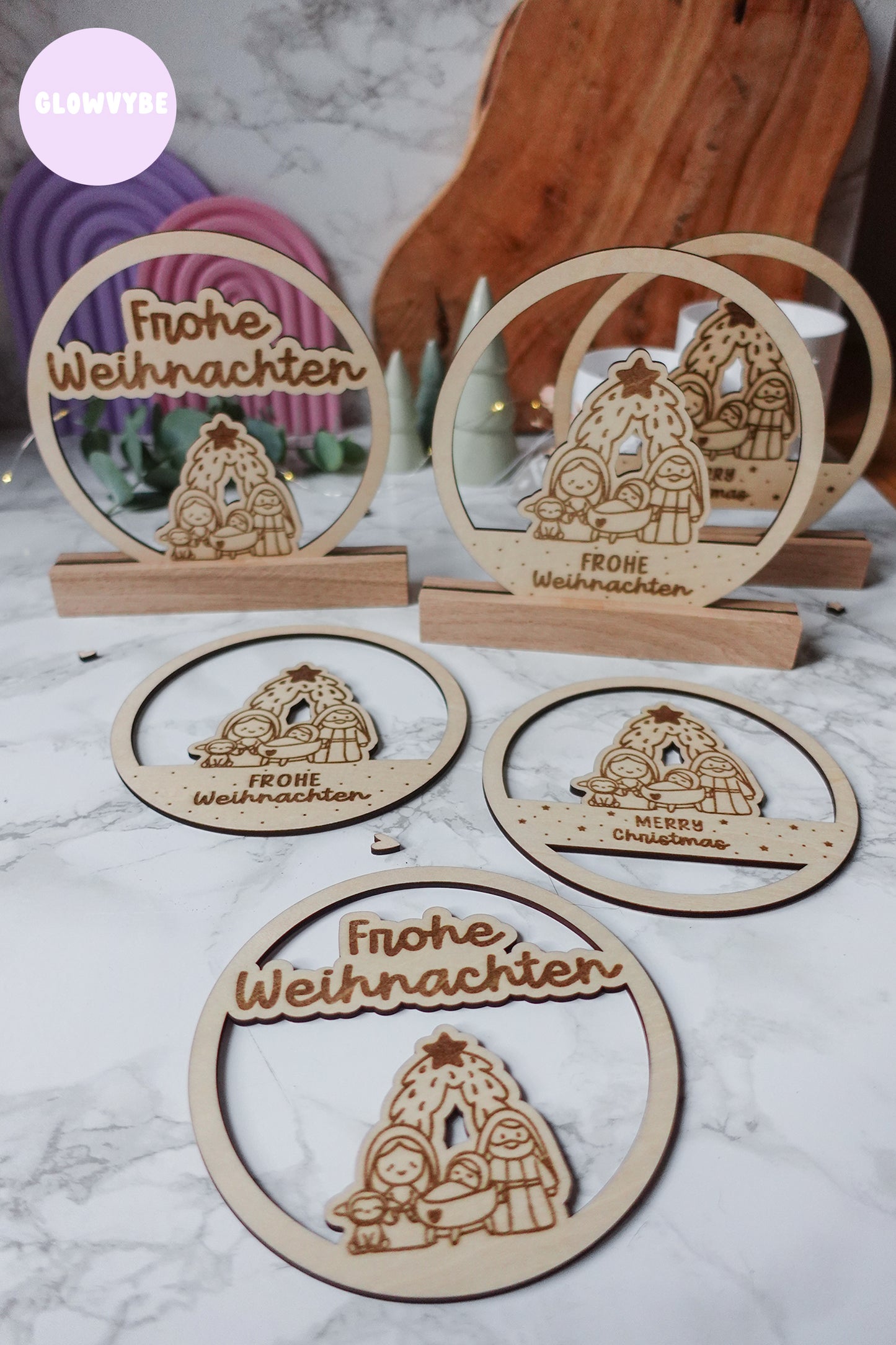 Laserdatei Weihnachtsdeko „kleine Stille“ | Krippenmotiv Loop & Klötzchen | SVG PNG | Frohe Weihnachten & Merry Christmas