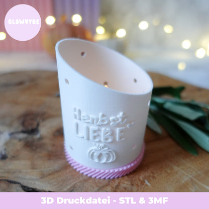Herbst Windlicht „Herbstliebe“ – 3D Druckdatei (STL & 3MF) inkl. Sockel