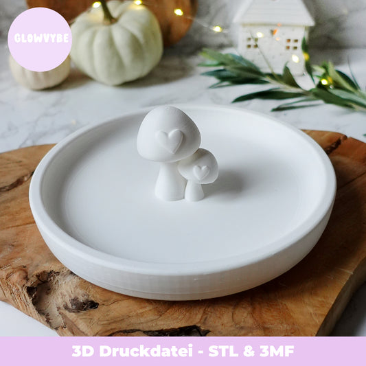 Herbstteller mit Pilzen & Herz – 3D Druckdatei (STL & 3MF)