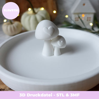 Herbstteller mit Pilzen & Herz – 3D Druckdatei (STL & 3MF)