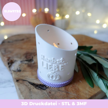 Herbst Windlicht „Herbstliebe“ – 3D Druckdatei (STL & 3MF) inkl. Sockel