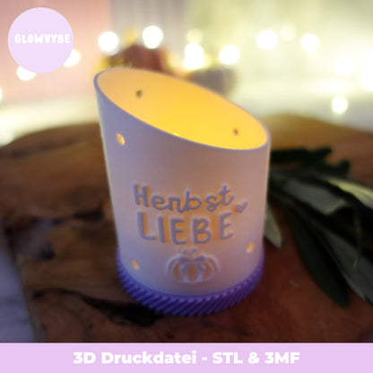 Herbst Windlicht „Herbstliebe“ – 3D Druckdatei (STL & 3MF) inkl. Sockel