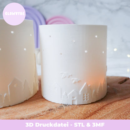 3D Druckdatei Windlicht Winterdorf – STL & 3MF Modell für gemütliche Weihnachtsdeko