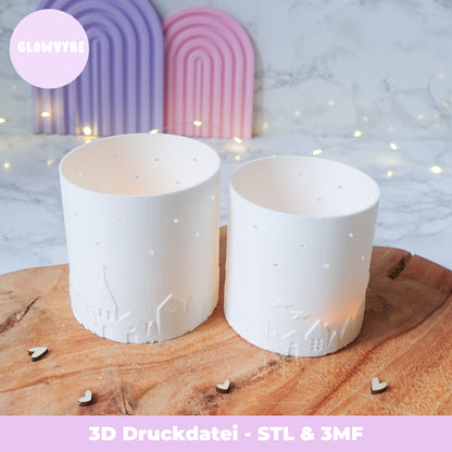 3D Druckdatei Windlicht Winterdorf – STL & 3MF Modell für gemütliche Weihnachtsdeko