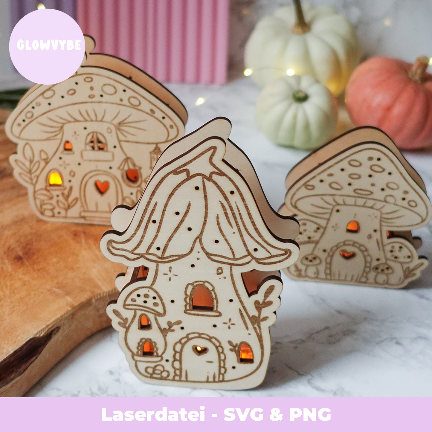 Pilz Lichterhaus – Laserdatei Set (3 Varianten) – SVG & PNG